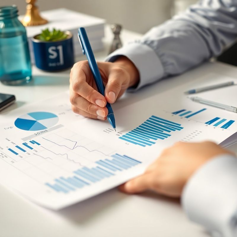 Analytik anotující tištěné statistické tabulky modrým perem